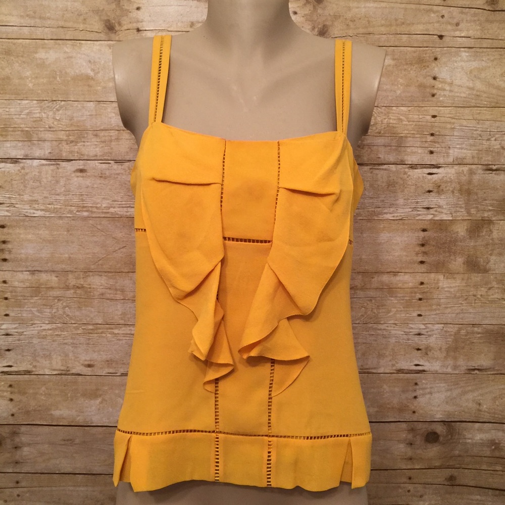 Diane Von Furstenberg  Yellow Silk Ruffle Top Sz 8